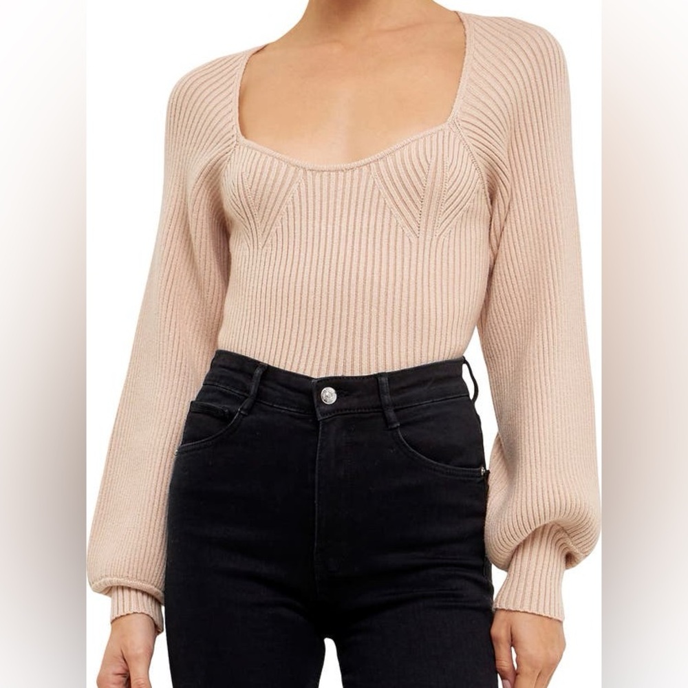 NWT Anthropology Ribbed Bishop Sleeve Top